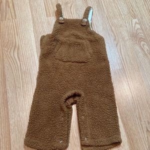 Mud Pie Brown Sherpa Overalls Pocket Front‎ Button Straps 9-12M